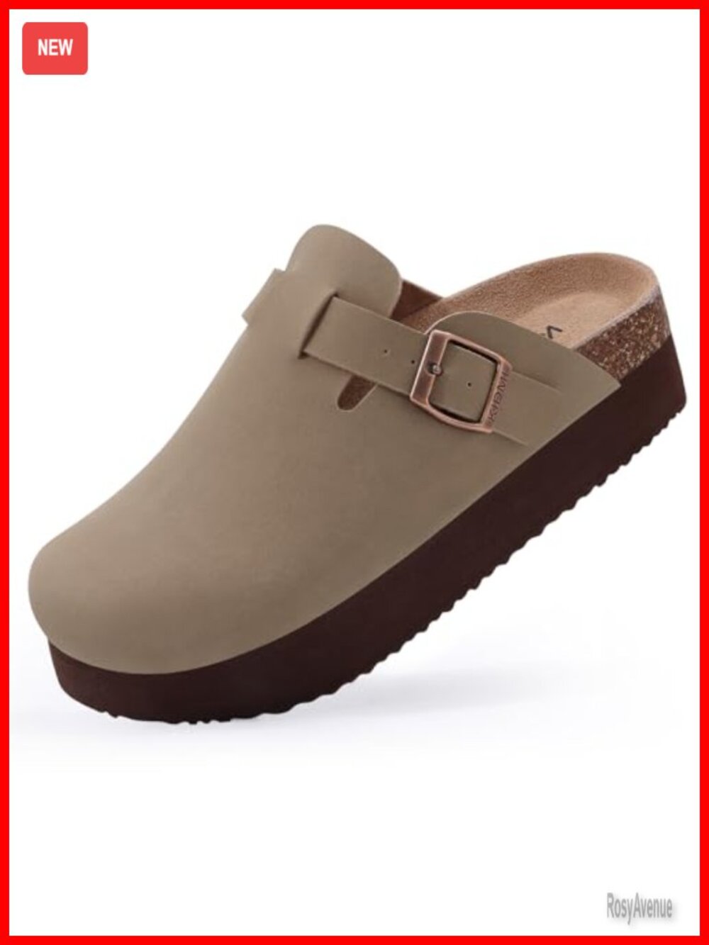 Women's Platform Clogs Leather Mules Cork Footbed 2 Inch Heel